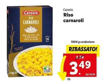 Lidl Carosio Riso carnaroli 1000 g confezione offerta