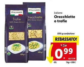Lidl Italiamo Orecchiette o trofie 500 g confezione offerta