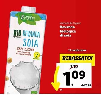 Lidl Vemondo Bio Organic Bevanda biologica di soia 1 l confezione offerta