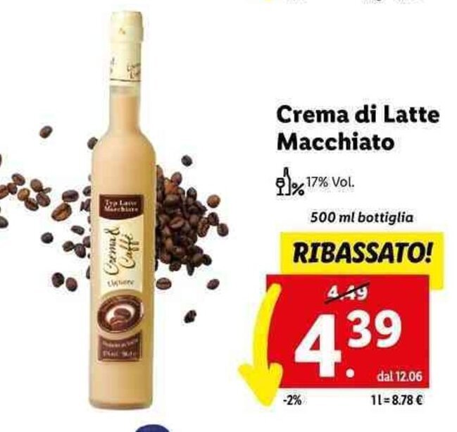 Crema di Latte Macchiato 500 ml bottiglia offerta di Lidl