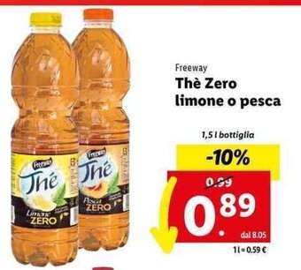 Lidl Freeway The Zero limone o pesca 1,5 l bottiglia offerta