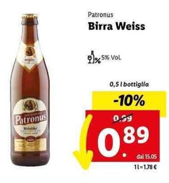 Lidl Patronus Birra Weiss 0,5 l bottiglia offerta
