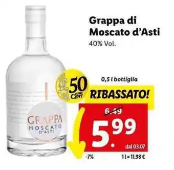 Lidl Grappa di Moscato d'Asti 0,5 l bottiglia offerta