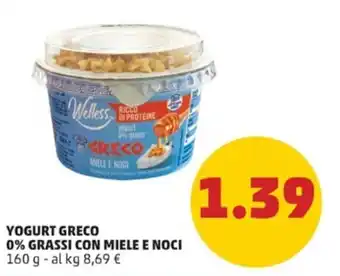 PENNY YOGURT GRECO 0% GRASSI CON MIELE E NOCI 160 g offerta