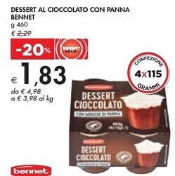 Bennet Bennet - dessert al cioccolato con panna offerta