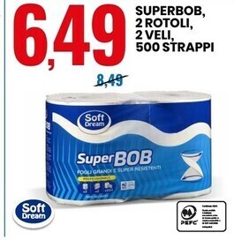 Eurospin Soft dream superbob, 2 rotoli, 2 veli, 500 strappi offerta