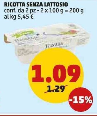PENNY RICOTTA SENZA LATTOSIO conf. da 2 pz - 2 x 100 g offerta