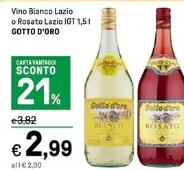 Iper La Grande Gotto d'oro vino bianco lazio o rosato lazio igt offerta