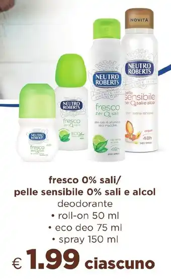 Acqua & Sapone NEUTRO ROBERTS fresco 0% sali/ pelle sensibile 0% sali e alcol deodorante • roll-on 50 ml offerta
