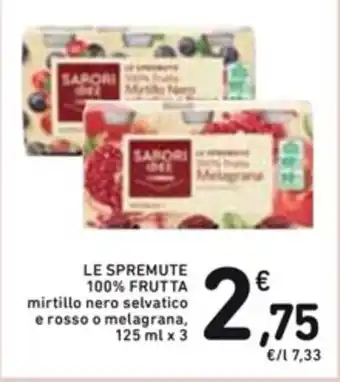 Spazio Conad LE SPREMUTE 100% FRUTTA mirtillo nero selvatico e rosso o melagrana, 125 ml x3 offerta