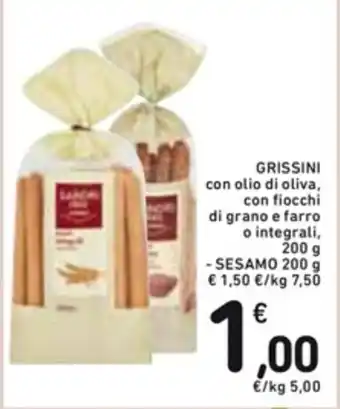 Spazio Conad GRISSINI con olio di oliva, con fiocchi di grano e farro o integrali, 200 g - SESAMO 200g offerta