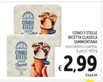 Spazio Conad CONO 5 STELLE RICETTA CLASSICA SAMMONTANA croccantino o panna, 6 pezzi, 450 g offerta