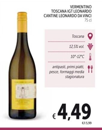 Spazio Conad VERMENTINO TOSCANA IGT LEONARDO CANTINE LEONARDO DA VINCI 75 cl offerta