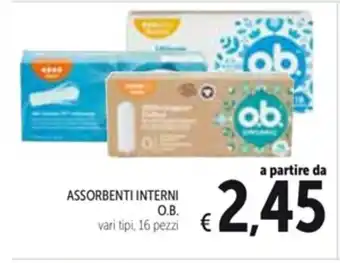 Spazio Conad ASSORBENTI INTERNI O.B. vari tipi, 16 pezzi offerta