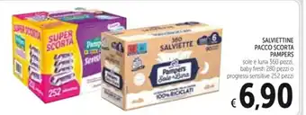 Spazio Conad SALVIETTINE PACCO SCORTA PAMPERS sole e luna 360 pezzi, baby fresh 280 pezzi o progressi sensitive 252 pezzi offerta