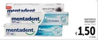 Spazio Conad DENTIFRICIO MENTADENT vari tipi, 75 ml offerta