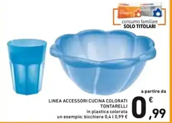 Spazio Conad LINEA ACCESSORI CUCINA COLORATI TONTARELLI un esempio: bicchiere 0,4 l 0,99 offerta