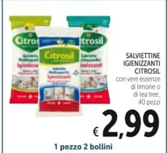 Spazio Conad SALVIETTINE IGIENIZZANTI CITROSIL con vere essenze di limone o di tea tree, 40 pezzi offerta
