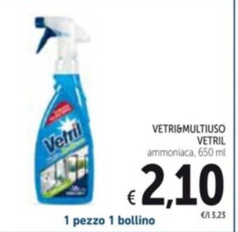 Spazio Conad VETRI&MULTIUSO VETRIL ammoniaca, 650 ml offerta