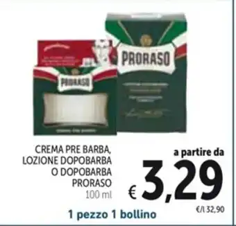 Spazio Conad CREMA PRE BARBA, LOZIONE DOPOBARBA O DOPOBARBA PRORASO 100ml offerta