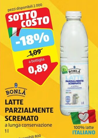 ALDI BONLÀ LATTE PARZIALMENTE SCREMATO a lunga conservazione 1 l offerta