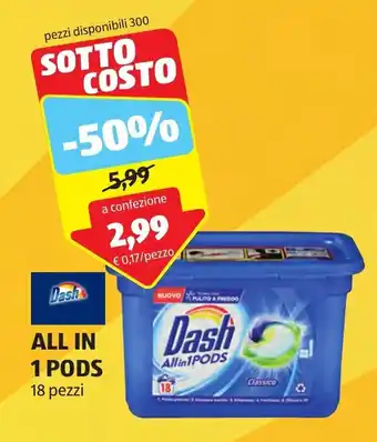 ALDI Dash ALL IN 1 PODS 18 pezzi offerta