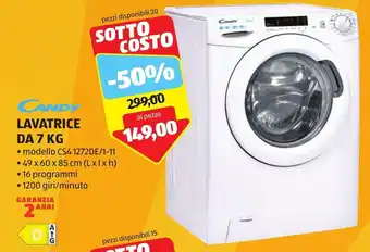ALDI CANDY LAVATRICE DA 7 KG • modello CS4 1272DE/1-11 16 programmi • 1200 giri/minuto offerta