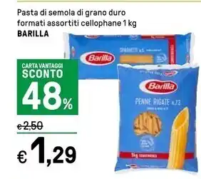 Iper La Grande Barilla pasta di semola di grano duro formati assortiti cellophane offerta