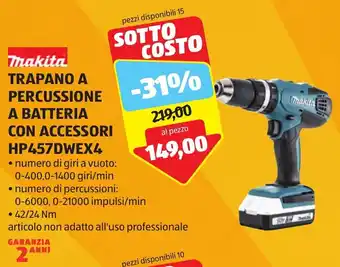 makita TRAPANO A PERCUSSIONE A BATTERIA CON ACCESSORI HP457DWEX4