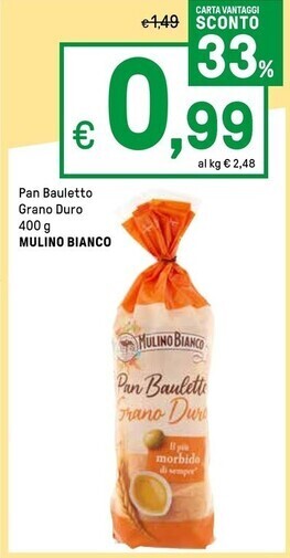 Iper La Grande Mulino bianco pan bauletto grano duro offerta