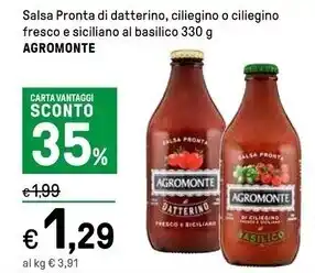 Iper La Grande Agromonte salsa pronta di datterino , ciliegino o ciliegino fresco e siciliano al basilico offerta