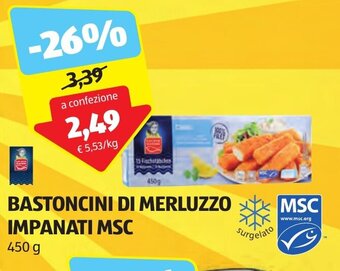 ALDI BASTONCINI DI MERLUZZO IMPANATI MSC 450 g offerta