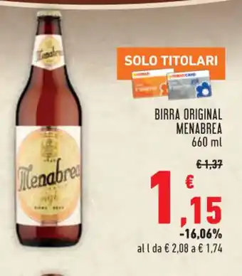 Conad City BIRRA ORIGINAL MENABREA 660 ml offerta