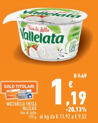 Conad City MOZZARELLA FRESCA VALLELATA fior di latte 125 g offerta