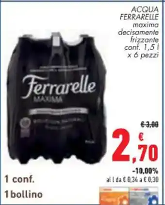 Conad City ACQUA FERRARELLE maxima vari tipi decisamente frizzante conf. 1,5 l x 6 pezzi offerta