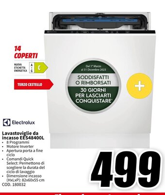 MediaWorld Electrolux Lavastoviglie da incasso EES48400L offerta
