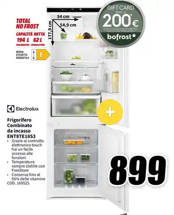 MediaWorld Electrolux Frigorifero Combinto da incasso ENT8TE18S3 offerta