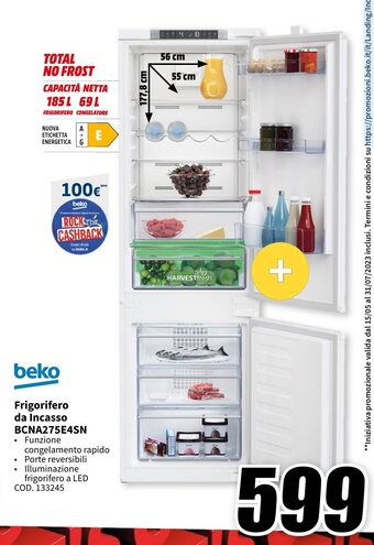 MediaWorld beko Frigorifero da Incasso BCNA275E4SN offerta