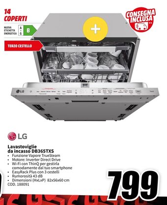 MediaWorld LG Lavastoviglie da incasso DB365TXS offerta