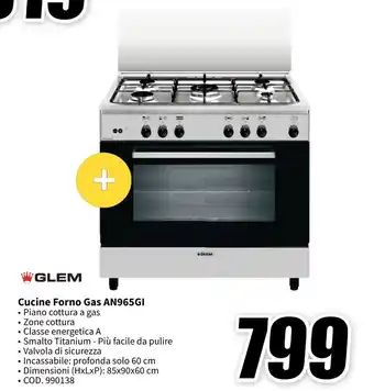 MediaWorld GLEM Cucine Forno Gas AN965GI offerta