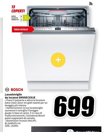 MediaWorld BOSCH Lavastoviglie da incasso SMV6ECX51E offerta