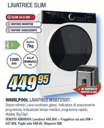 Sinergy WHIRLPOOL LAVATRICE WSB725DIT offerta