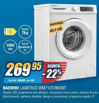 Sinergy DAEWOO LAVATRICE WM710TOWUOIT offerta