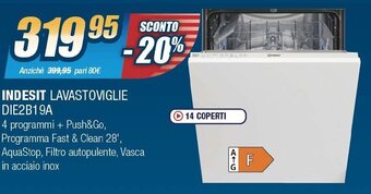 Sinergy INDESIT LAVASTOVIGLIE DIE2B19A offerta