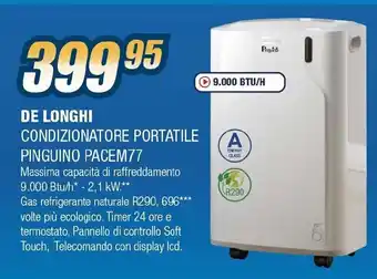 Sinergy DE LONGHI CONDIZIONATORE PORTATILE PINGUINO PACEM77 offerta