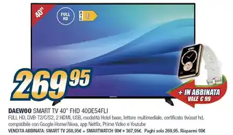 Sinergy DAEWOO SMART TV 40" FHD 40DE54FLI offerta