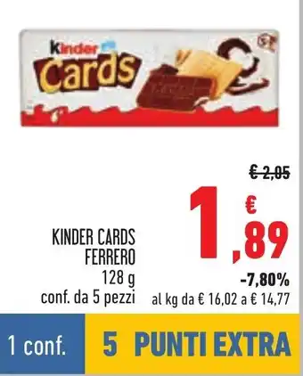 Conad KINDER CARDS FERRERO 128 g conf. da 5 pezzi offerta