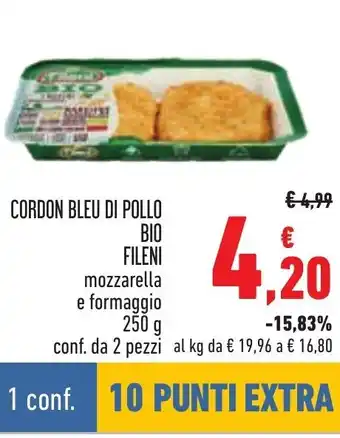 Conad CORDON BLEU DI POLLO BIO FILENI mozzarella e formaggio 250 g conf. da 2 pezzi offerta