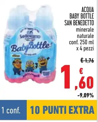 Conad ACQUA BABY BOTTLE SAN BENEDETTO minerale naturale conf. 250 ml x 4 pezzi offerta
