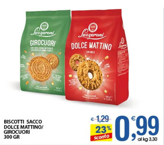 Qui Discount BISCOTTI SACCO DOLCE MATTINO/ GIROCUORI 300 GR offerta